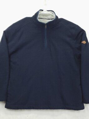 Orvis Sweater Mens Large Blue Sherpa Fleece Lined Long Sleeve 1/4 Zip Pullover